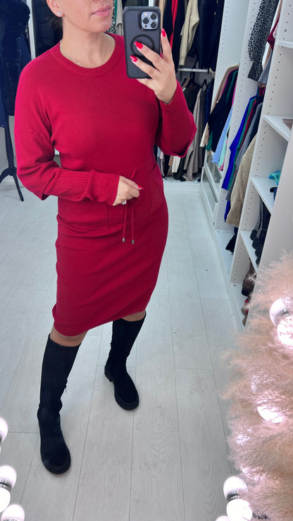 Pebbles Plain Pocket Detailed Toggle Cinched Waist Knit Jumper Dress