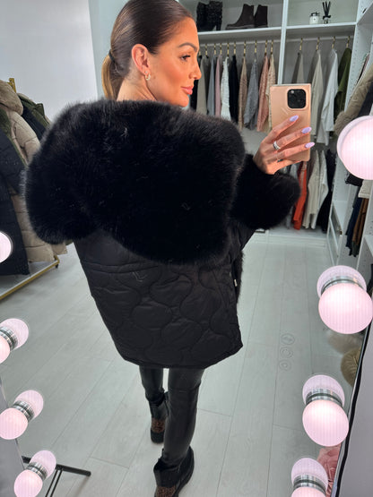 Alanda Black Faux Fur Toggle Waist Jacket