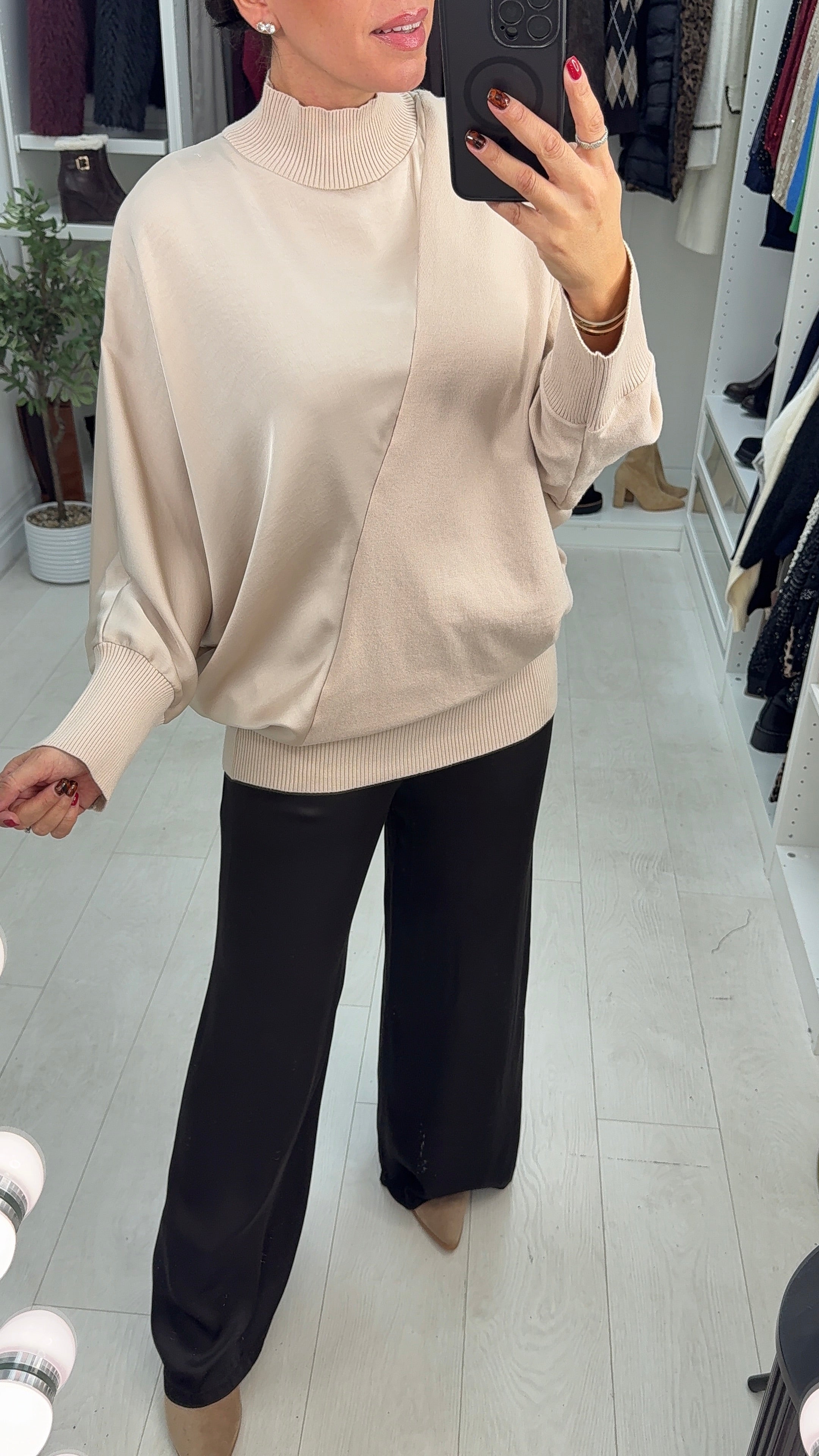 Noelle Plain Satin Panel Longline Jumper