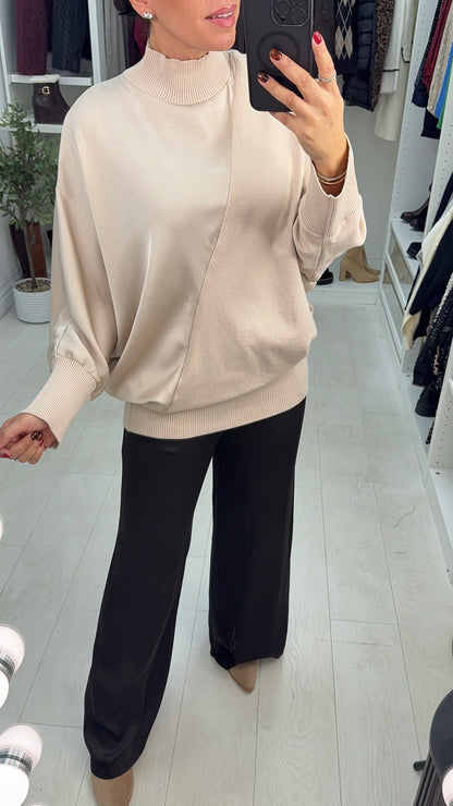 Noelle Plain Satin Panel Longline Jumper