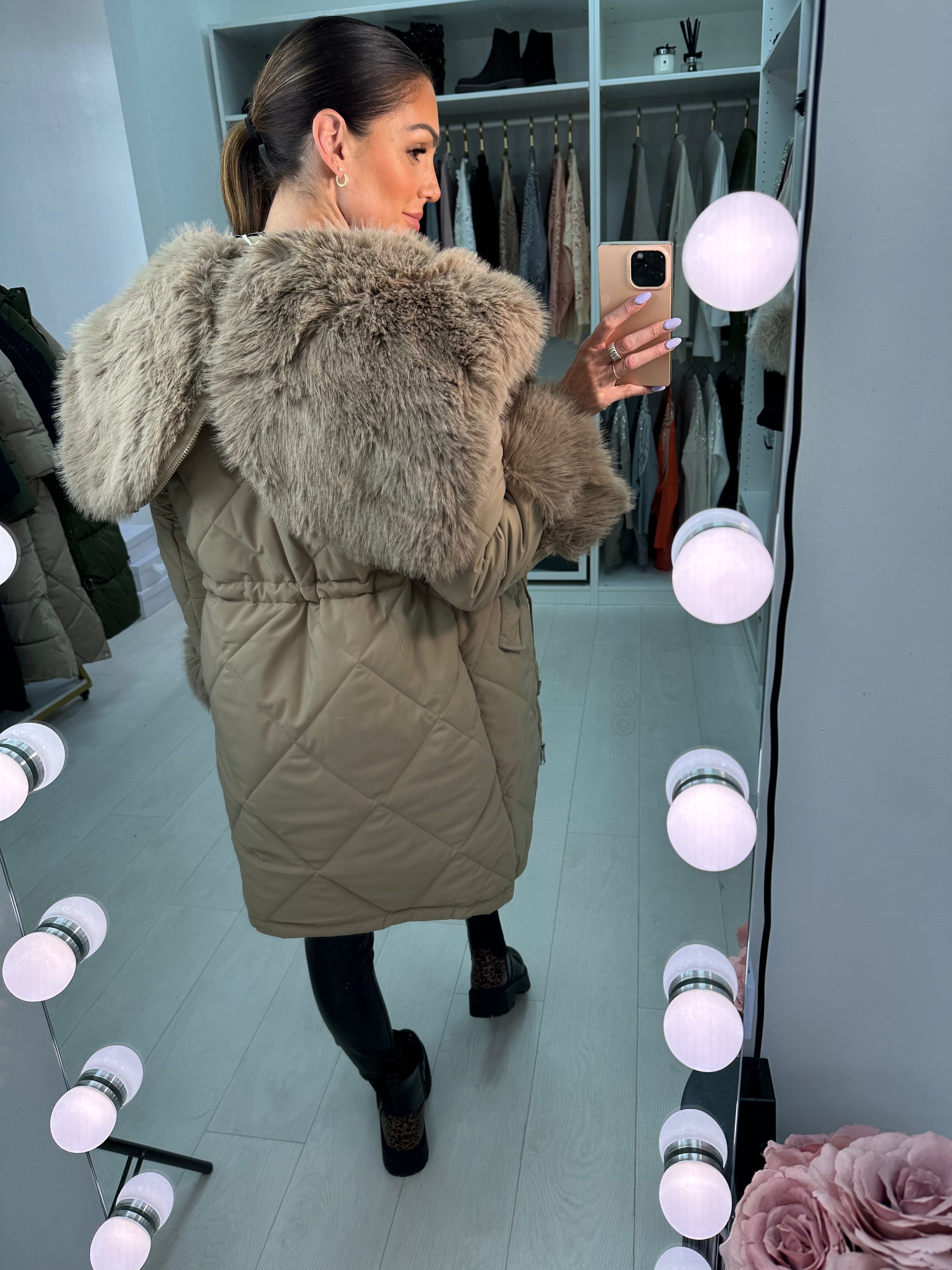 Eduardo Faux Fur Hood/Collar Coat