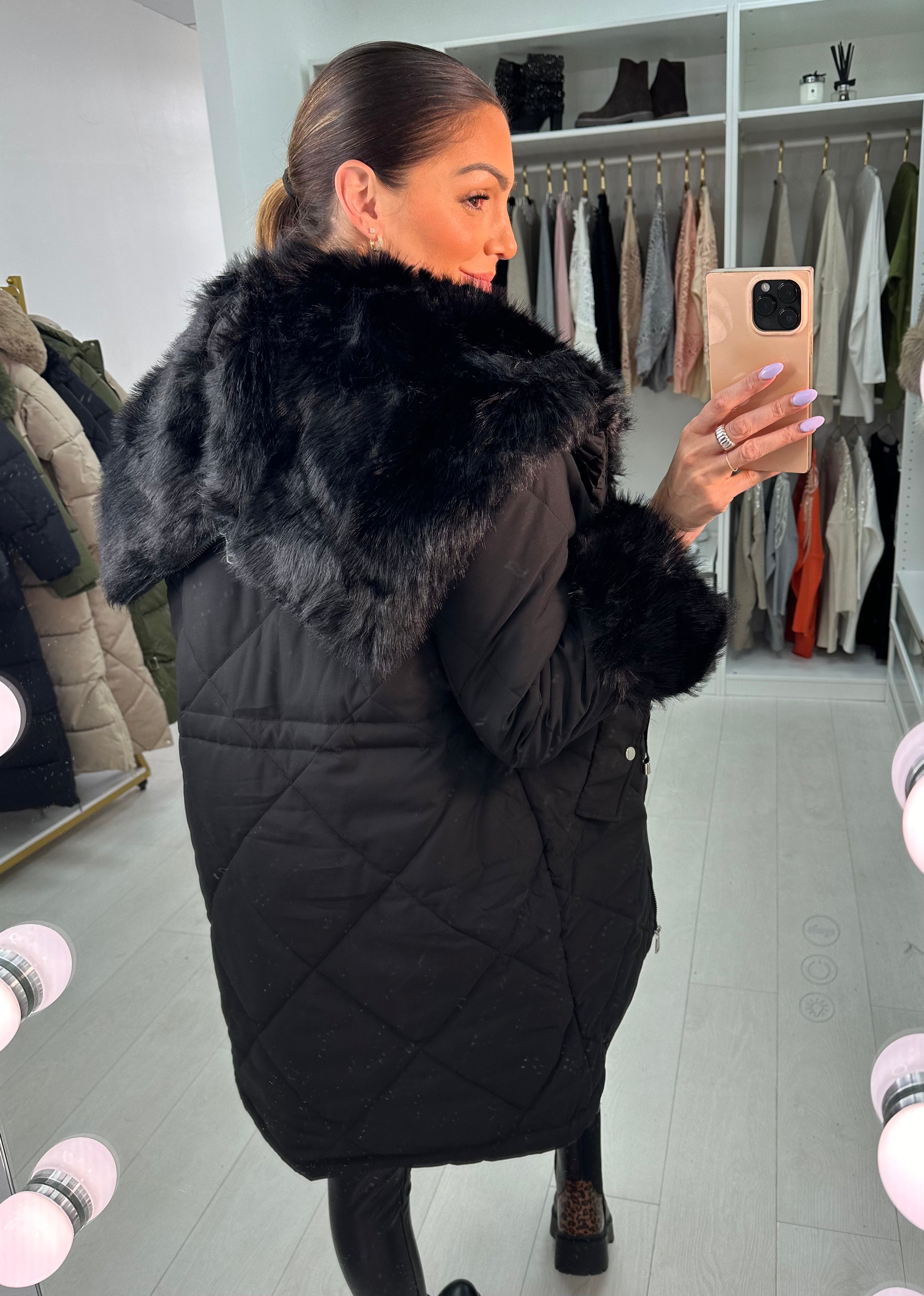 Eduardo Faux Fur Hood/Collar Coat