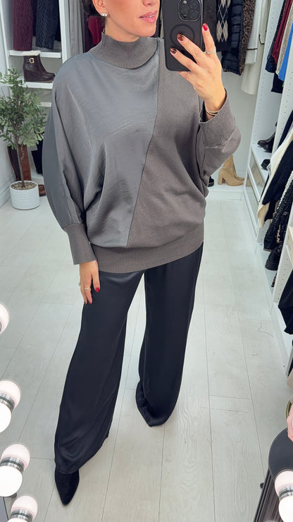 Noelle Plain Satin Panel Longline Jumper