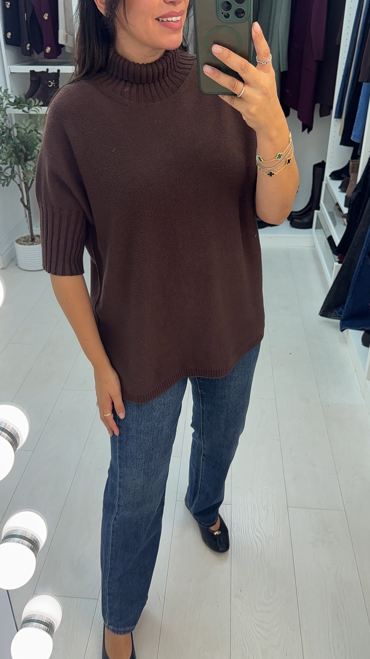 Violet Short Sleeve High Neck Jumper