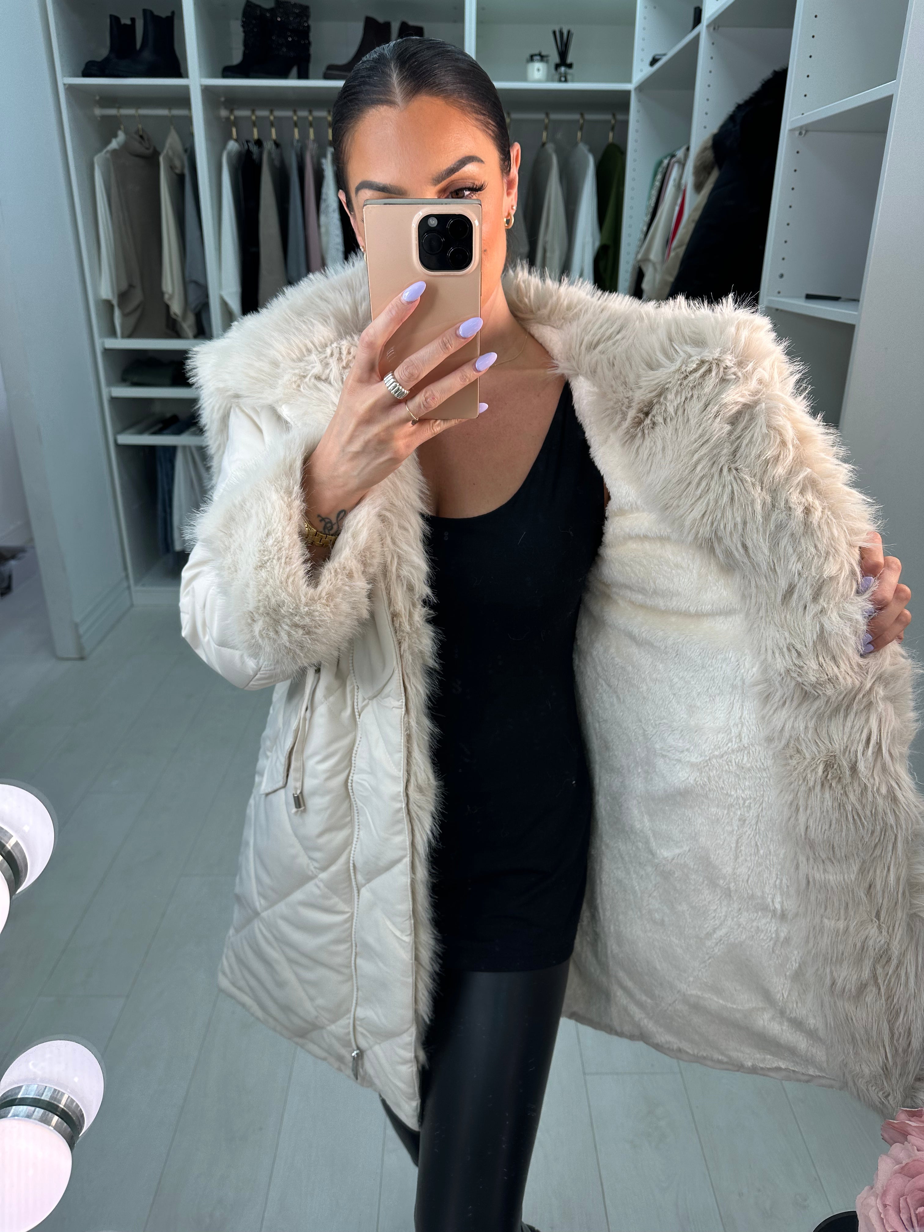 Eduardo Faux Fur Hood/Collar Coat