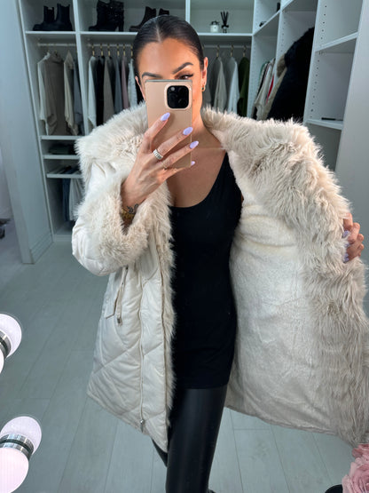 Eduardo Faux Fur Hood/Collar Coat