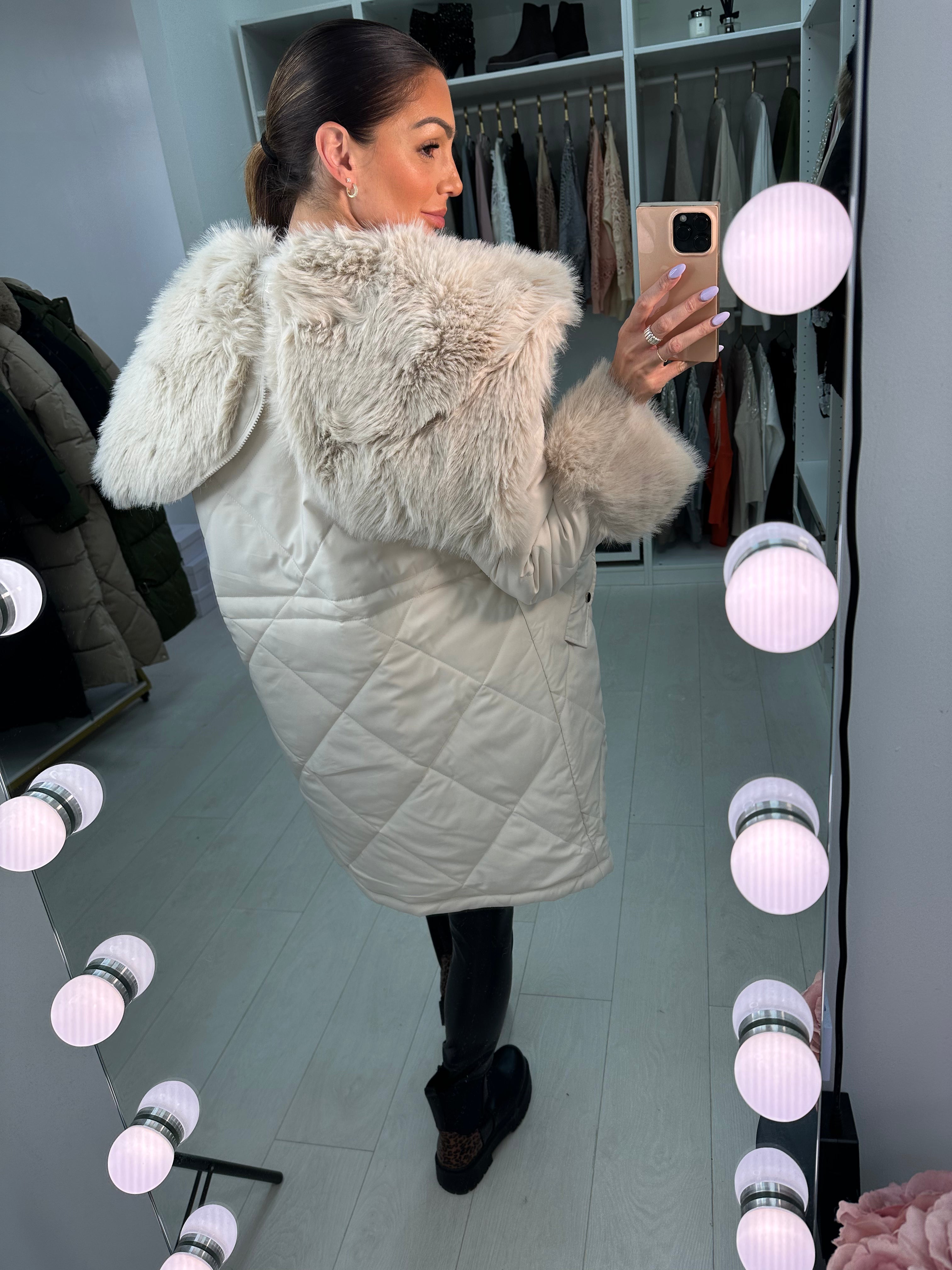 Eduardo Faux Fur Hood/Collar Coat