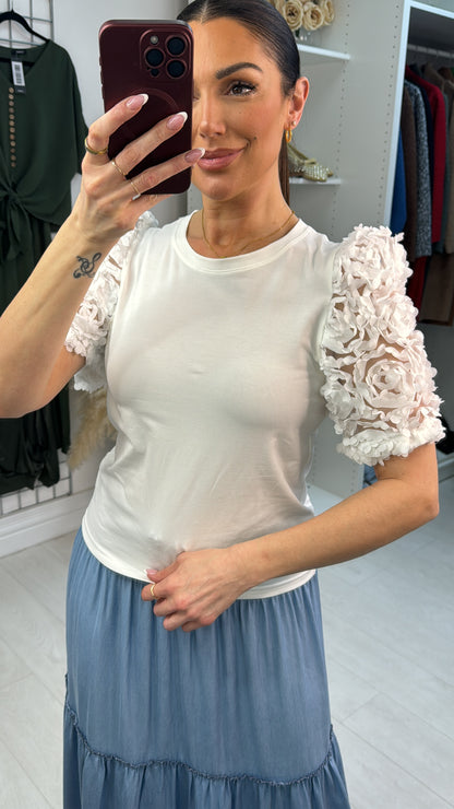 Flavia Mesh Floral Short Sleeve Top