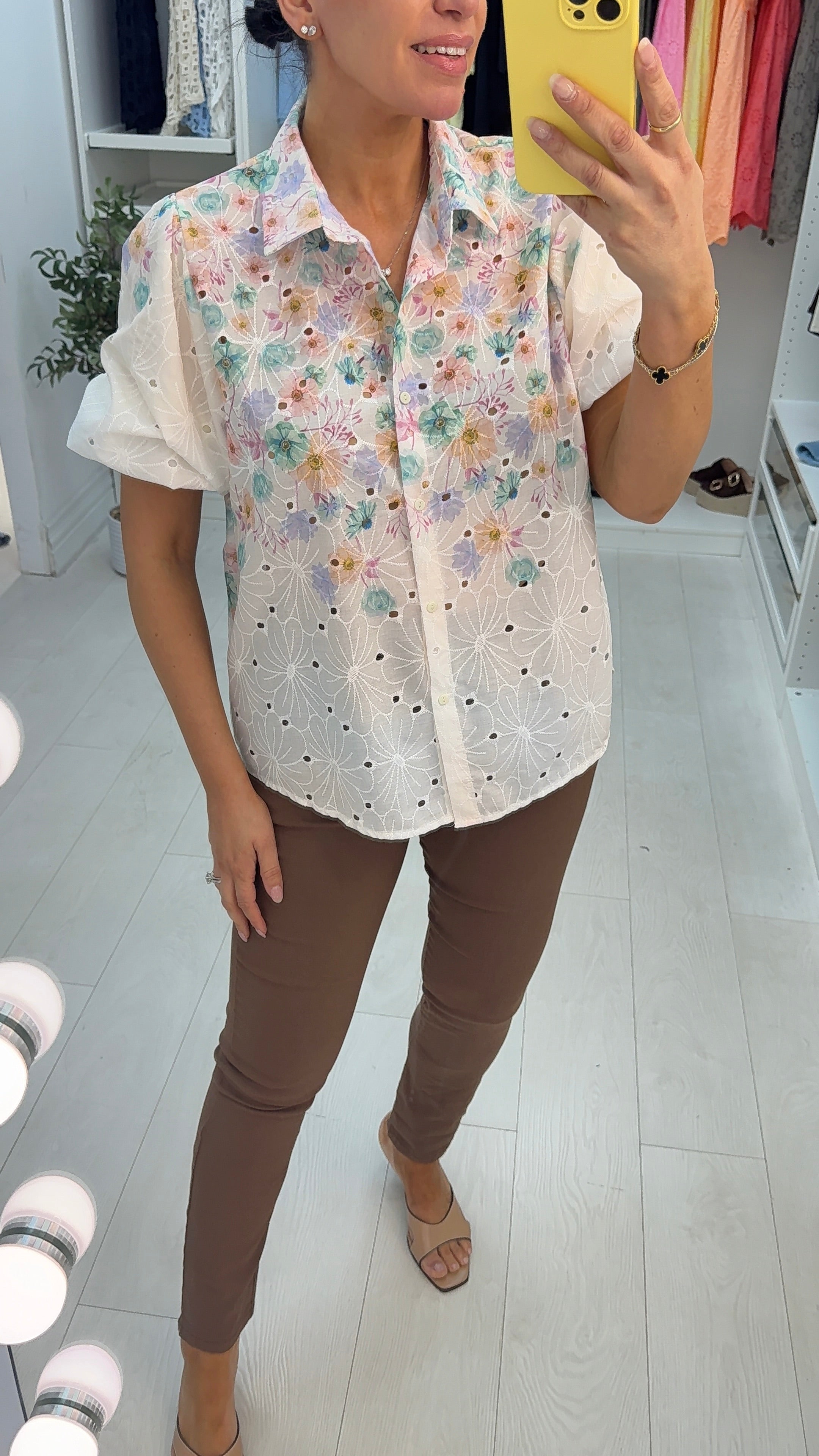 Valencia Floral Embroidered Balloon Sleeve Shirt