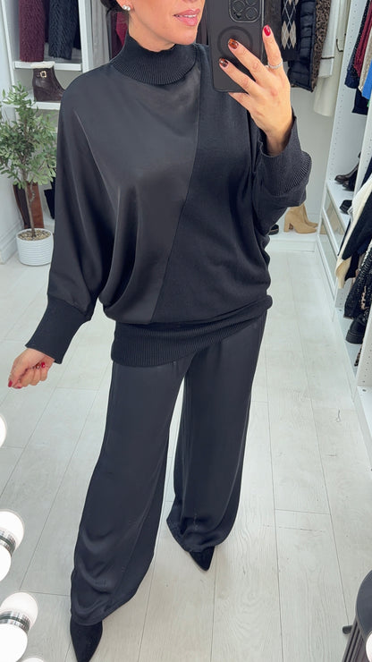 Noelle Plain Satin Panel Longline Jumper