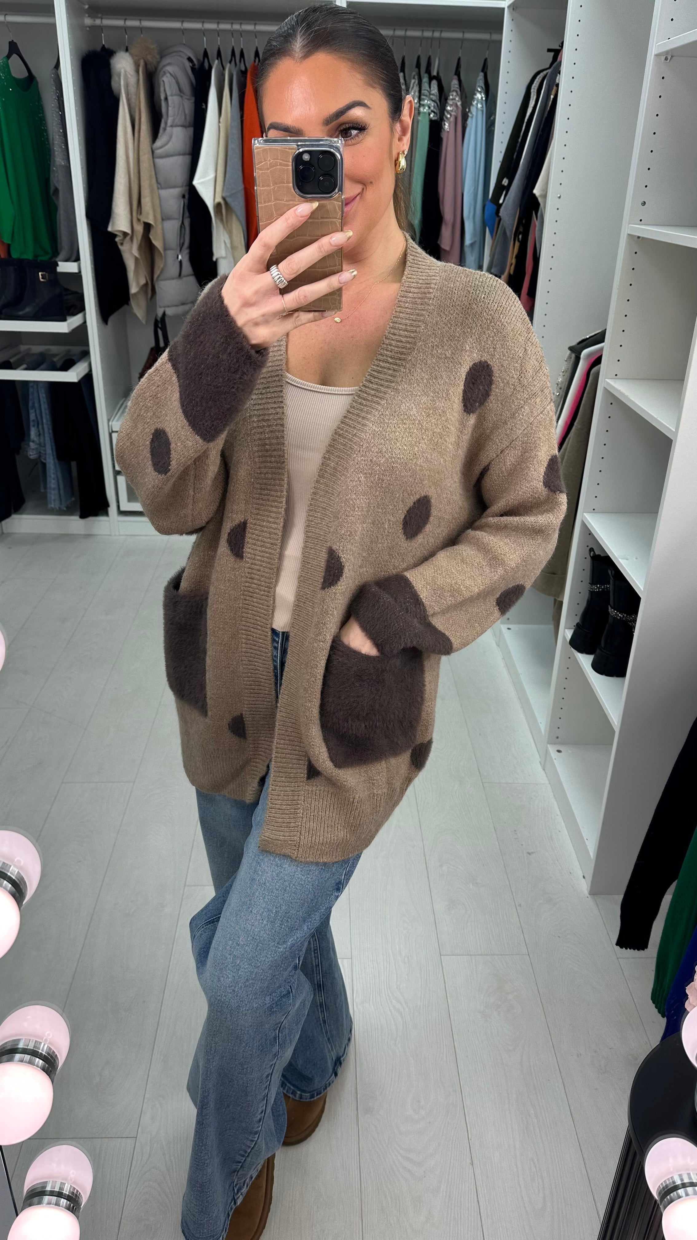 Cassidy Faux Fur Polka Dot Cardigan