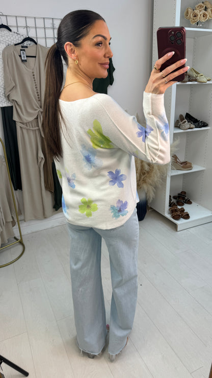 Lindy Watercolour Flower Print Thin Knit Jumper