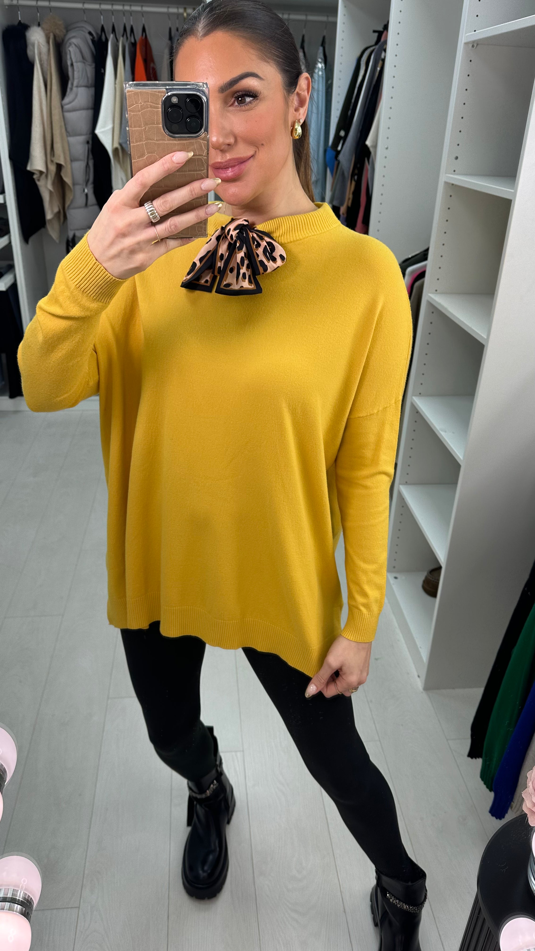 Stassie Leopard Bow Detail Oversized Jumper