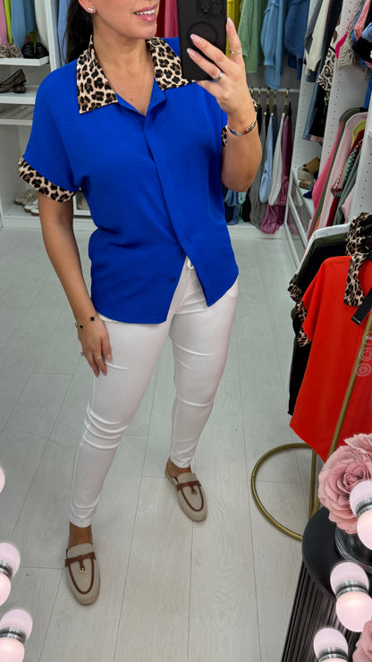 Kitty Plain Leopard Print Detail Button Front Shirt