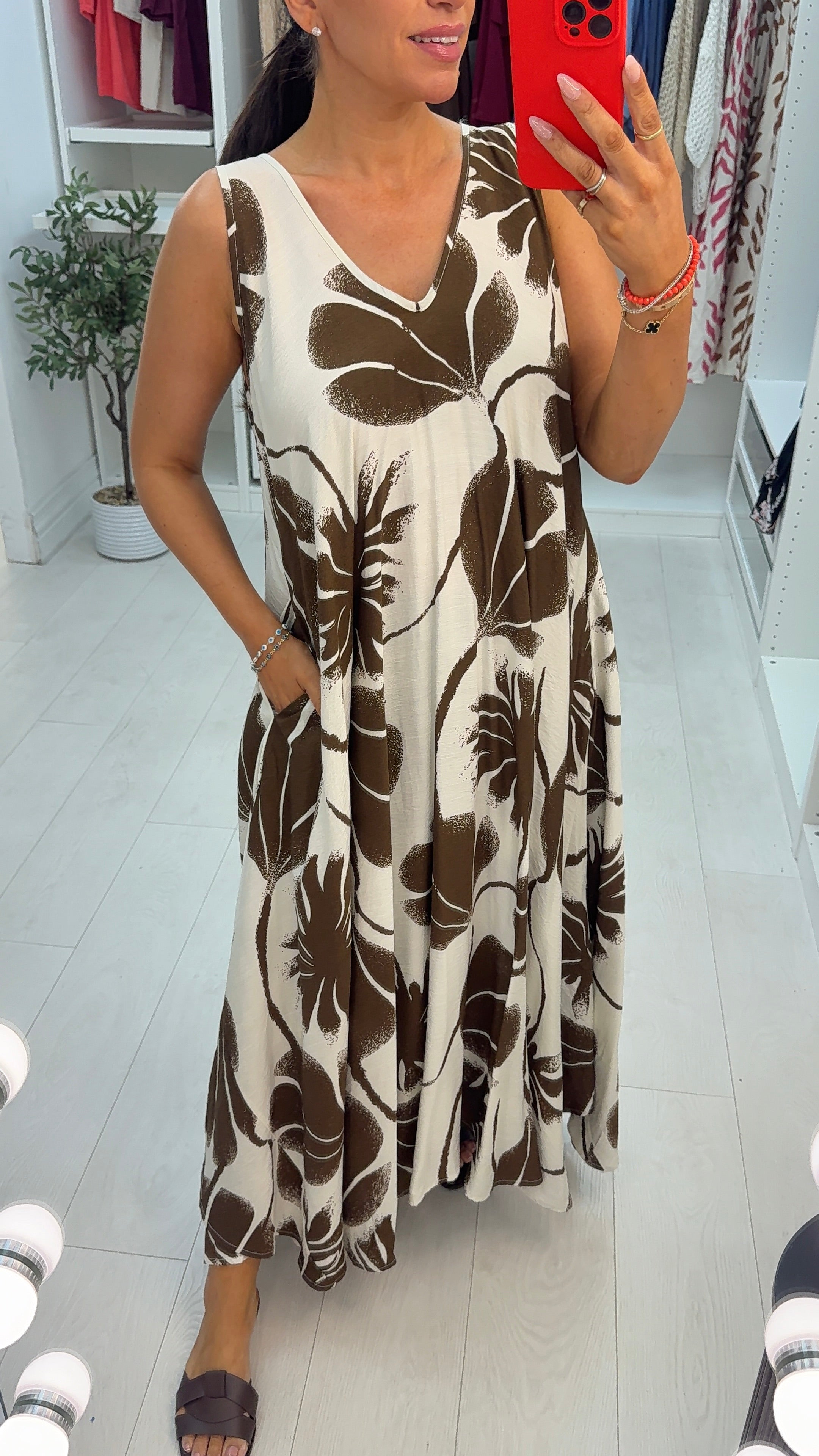 Karianna Leaf Print V Neck Loose Fit Dress