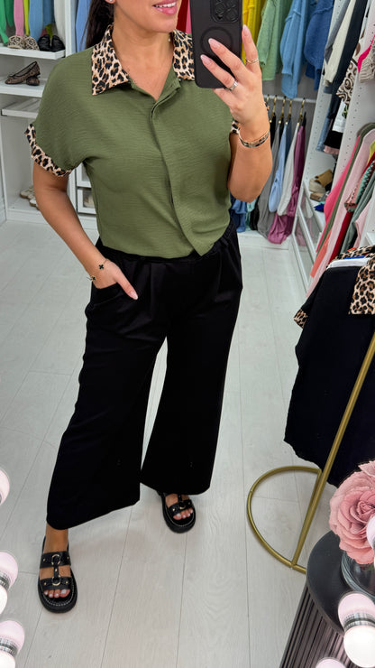 Kitty Plain Leopard Print Detail Button Front Shirt