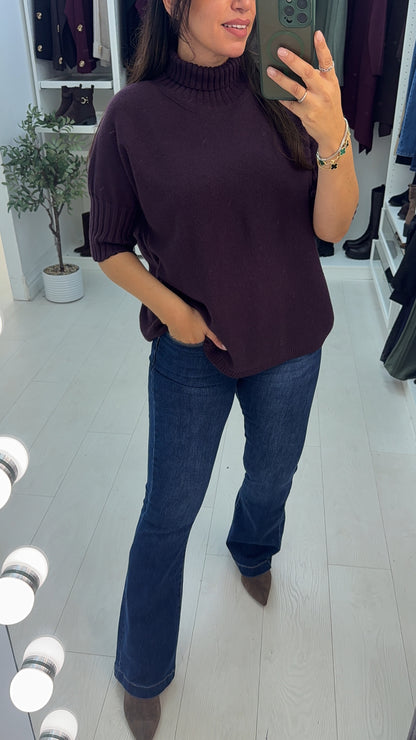 Violet Short Sleeve High Neck Jumper