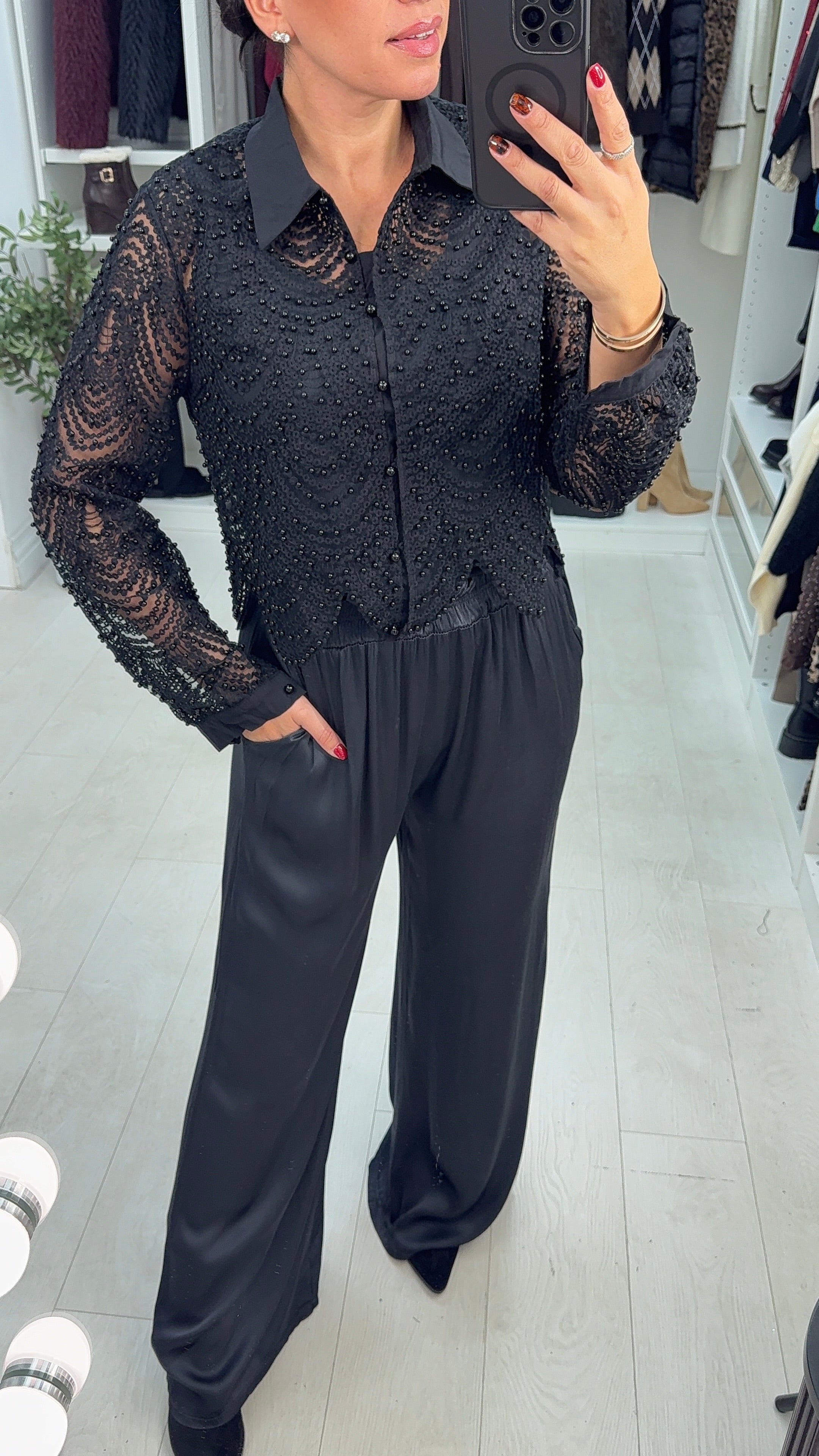 Noemi Full Pearl Bead Detail Top