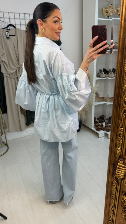 Adella Plain Floral Button Tie Waist Shirt