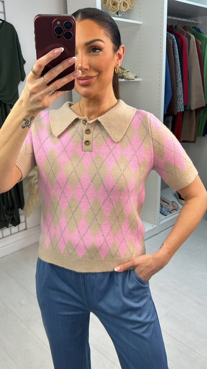 Caylee Argyle Print Collar Short Sleeve Jumper