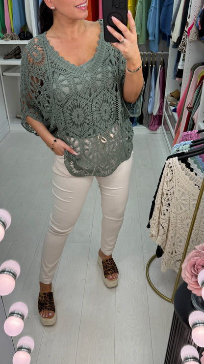 Tiana Crochet Batwing Sleeve Top