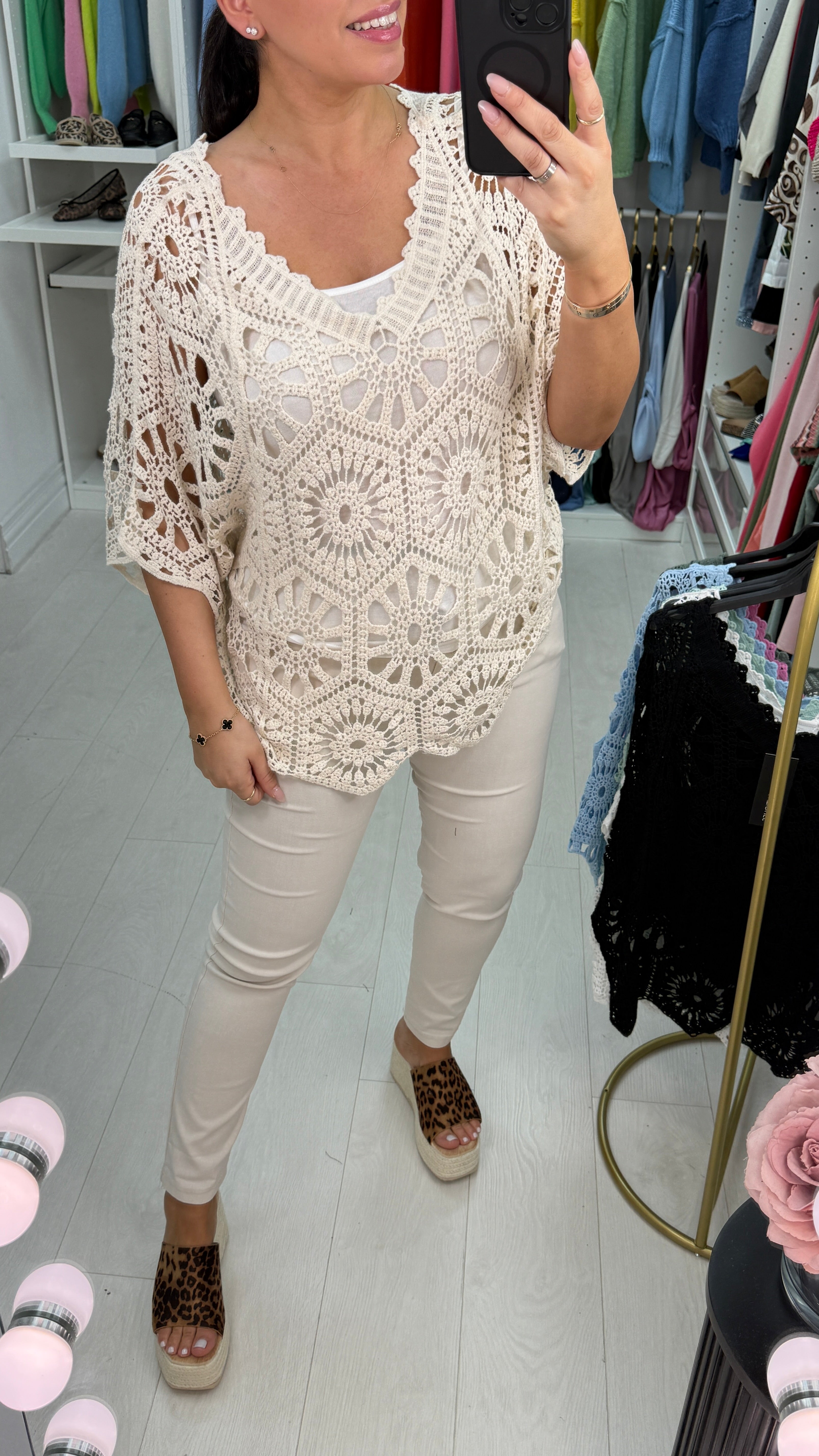 Tiana Crochet Batwing Sleeve Top