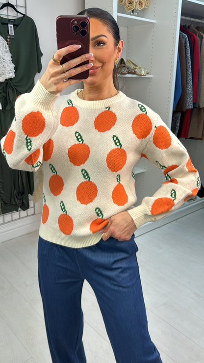 Malina Orange Print Crew Neck Knit Jumper