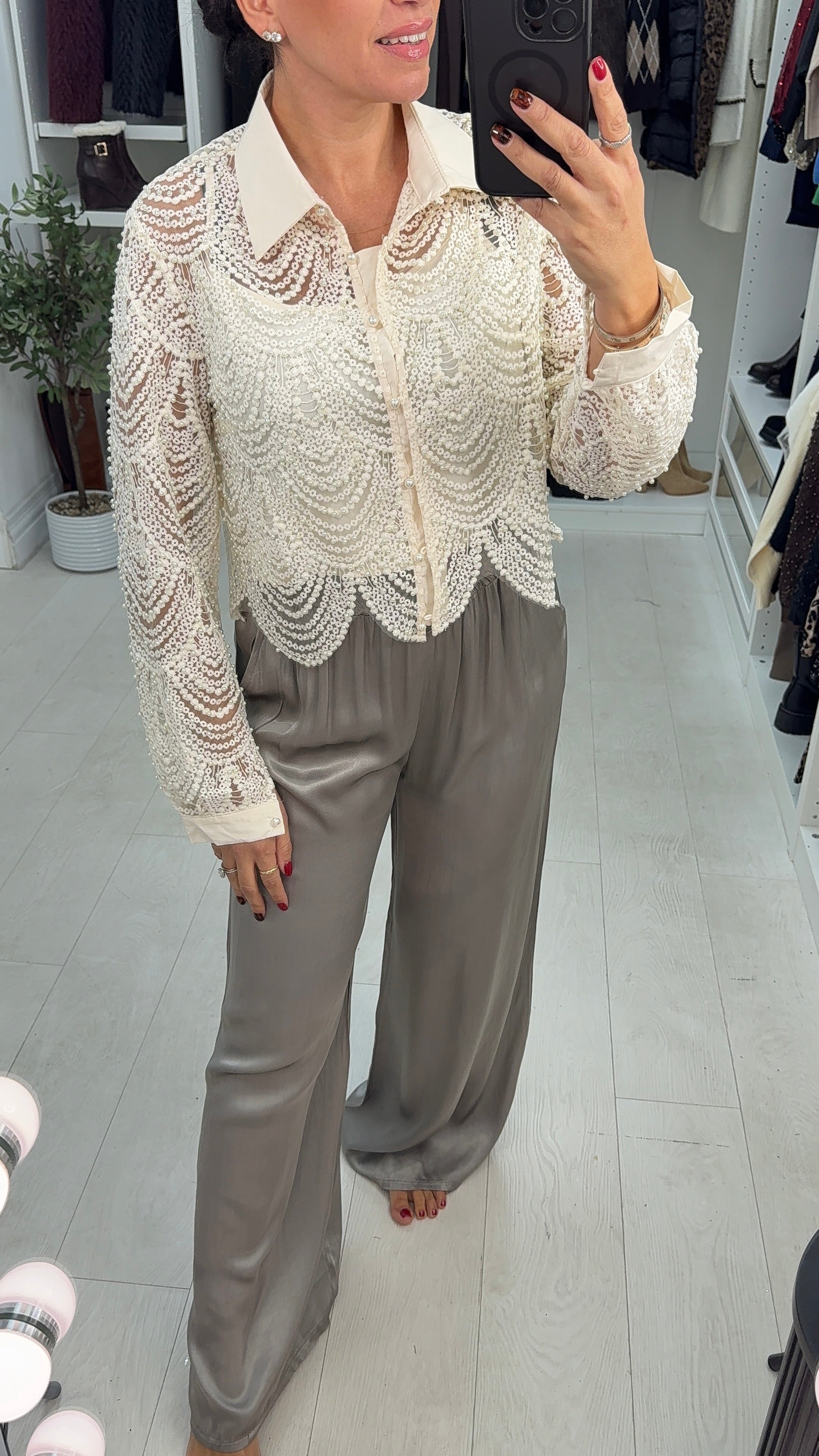 Noemi Full Pearl Bead Detail Top