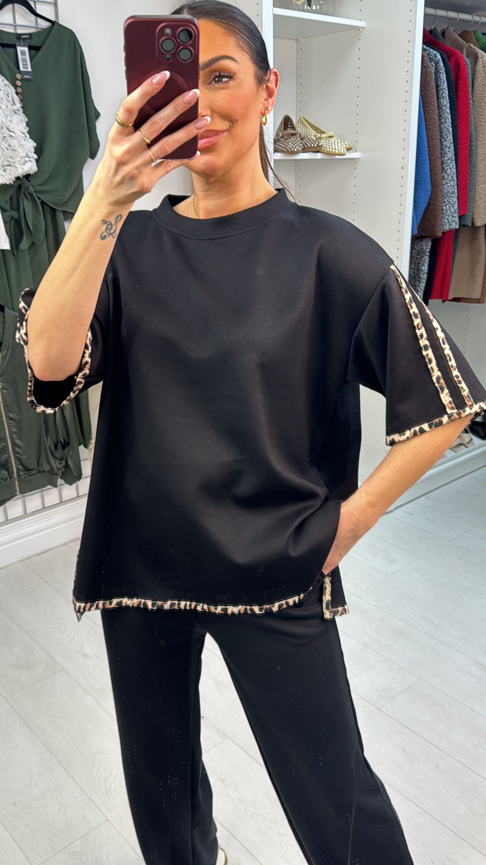 Galvin Leopard Trim Scuba Sweatshirt