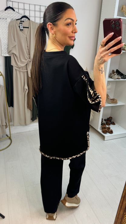 Galvin Leopard Trim Scuba Sweatshirt