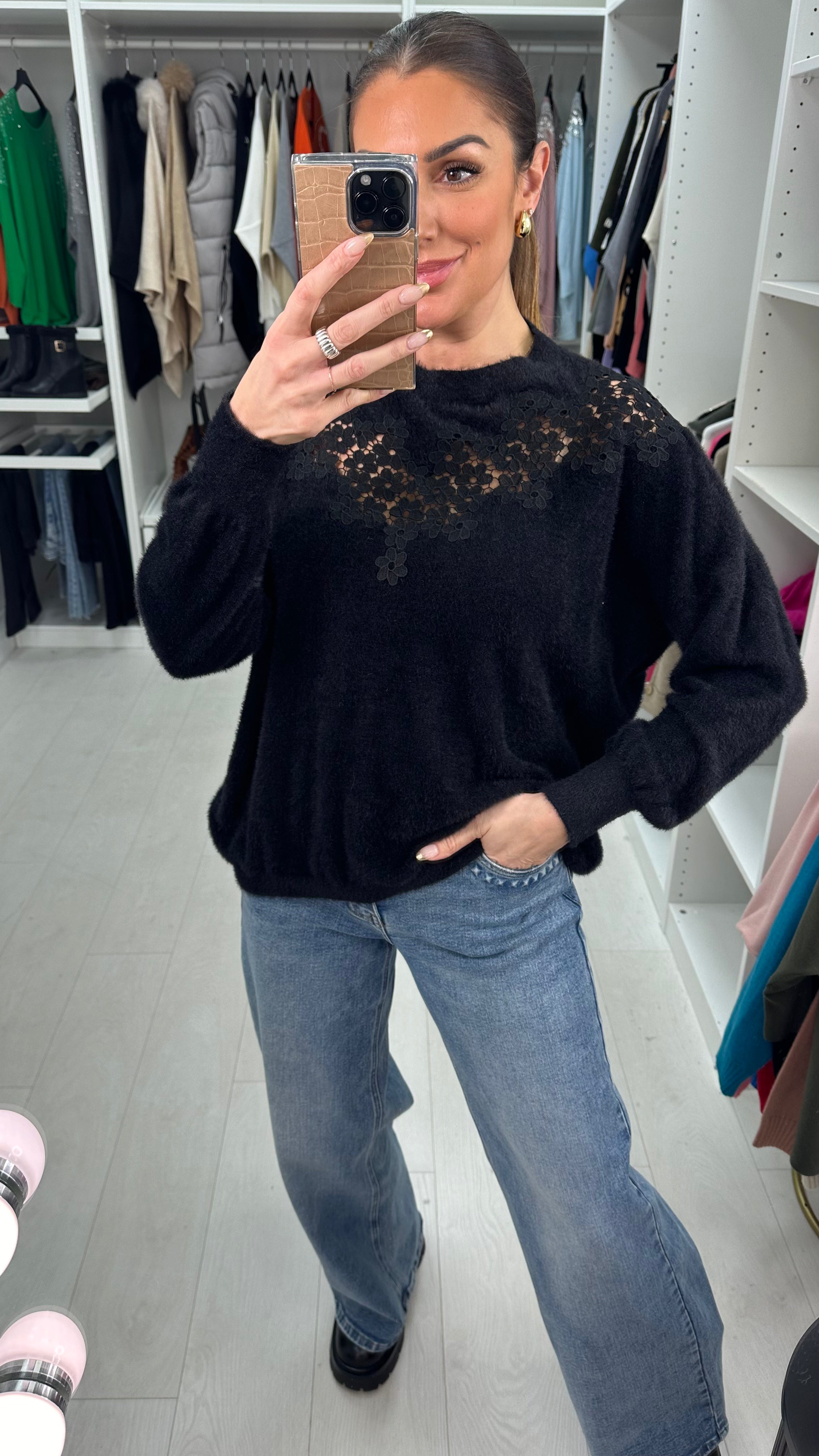 Miller Fluffy Crochet Detail Jumper