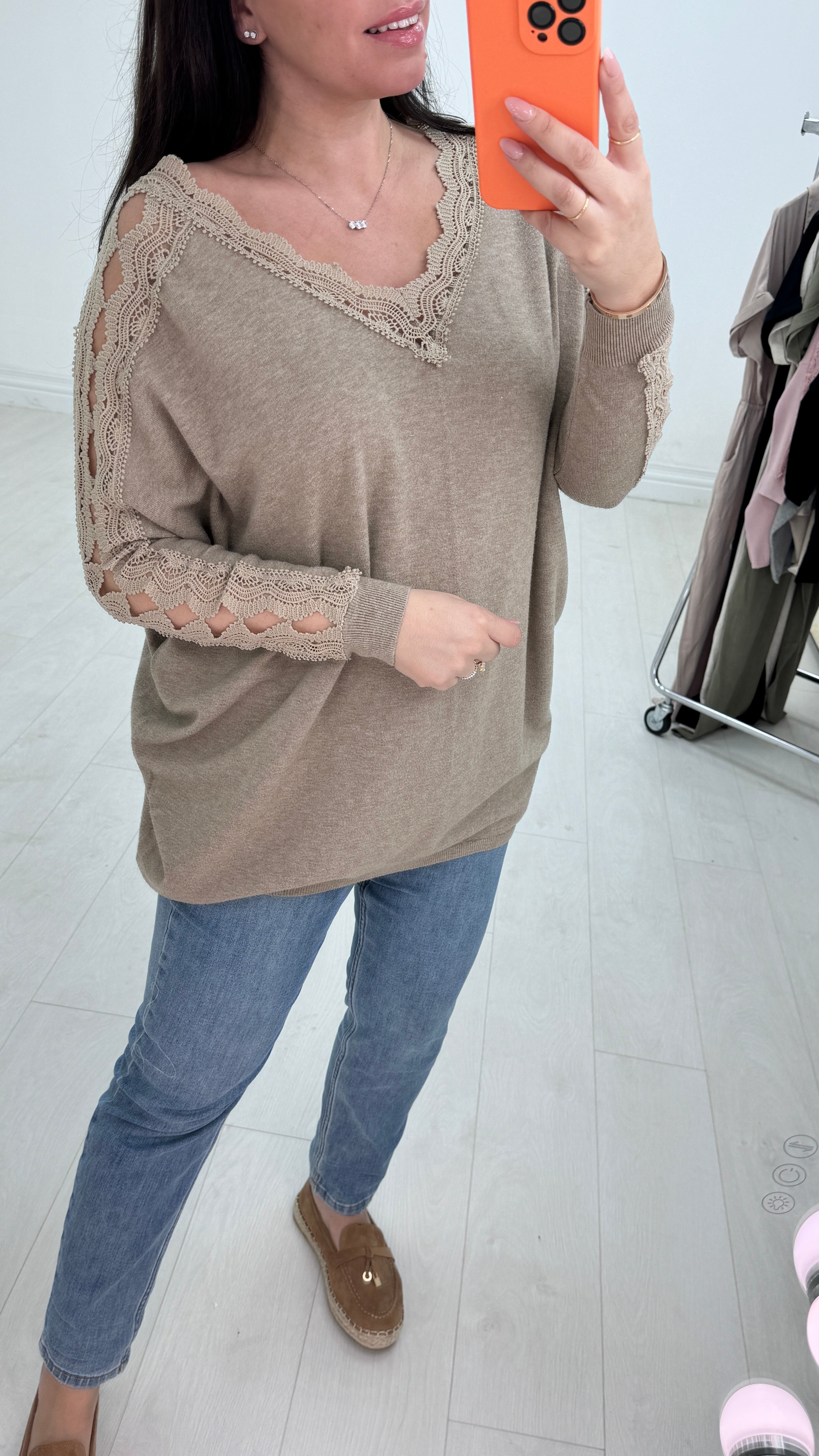 Dayla Crochet Sleeve Super Soft Oversized Knit Jumper