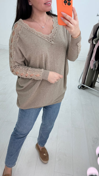 Dayla Crochet Sleeve Super Soft Oversized Knit Jumper