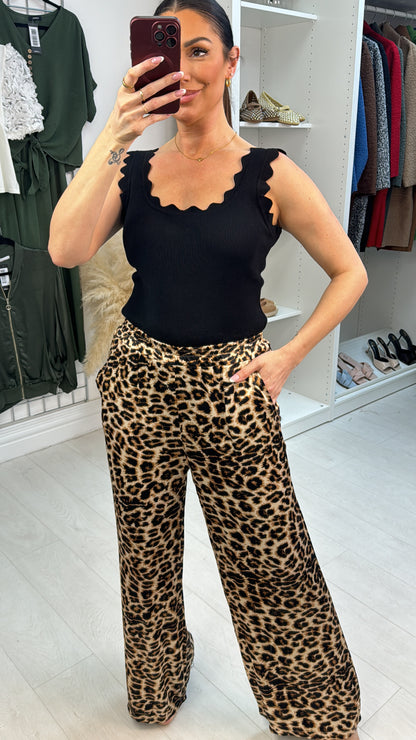 Philene Leopard Print Satin Trousers