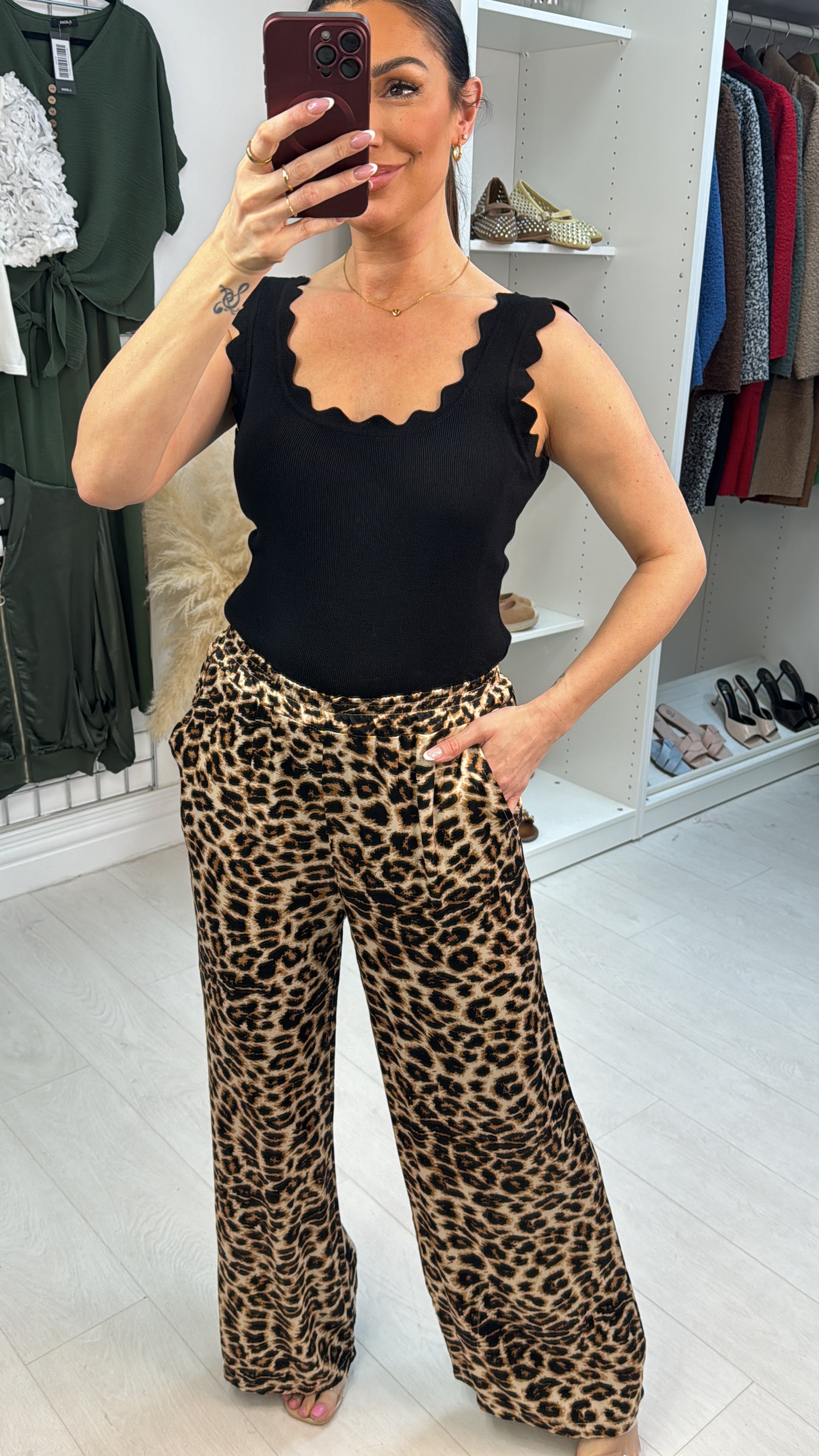Philene Leopard Print Satin Trousers