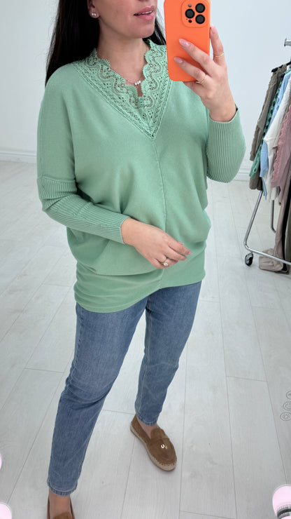 Cruise Crochet Detailed V Neck Jumper