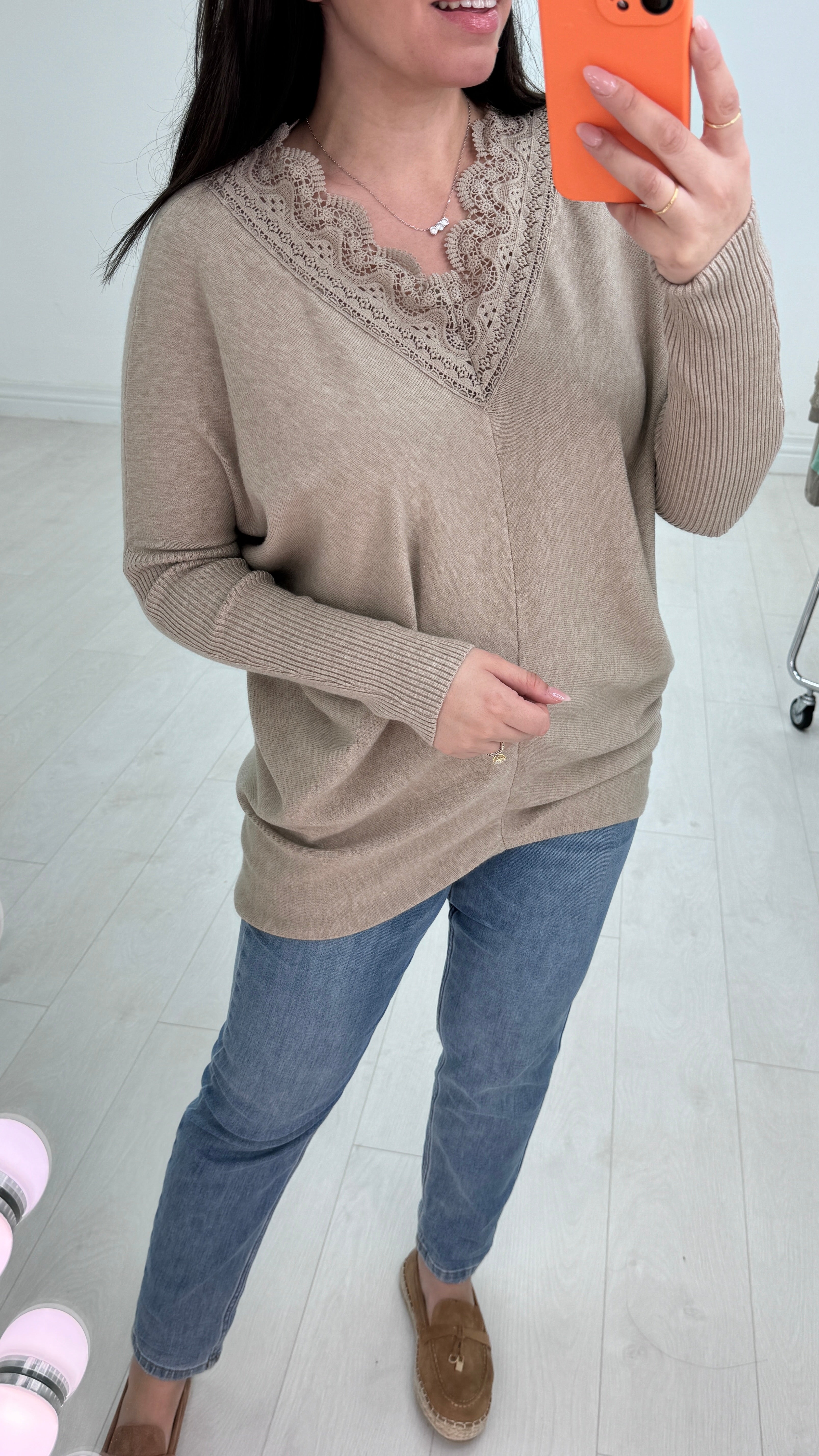 Cruise Crochet Detailed V Neck Jumper