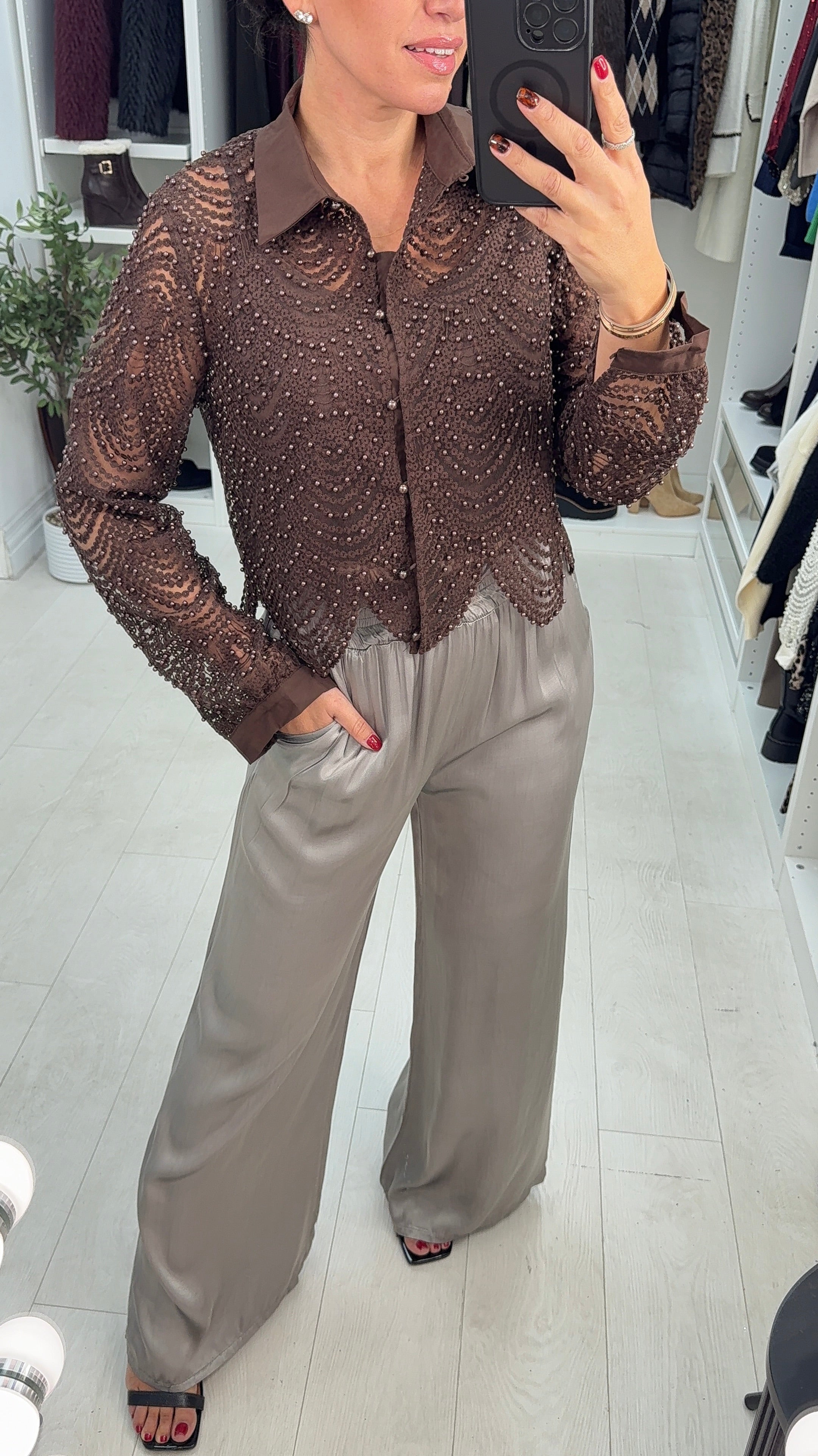 Noemi Full Pearl Bead Detail Top