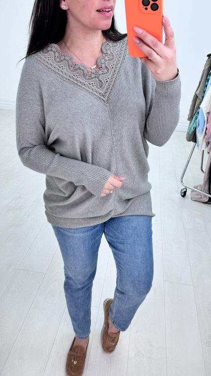 Cruise Crochet Detailed V Neck Jumper