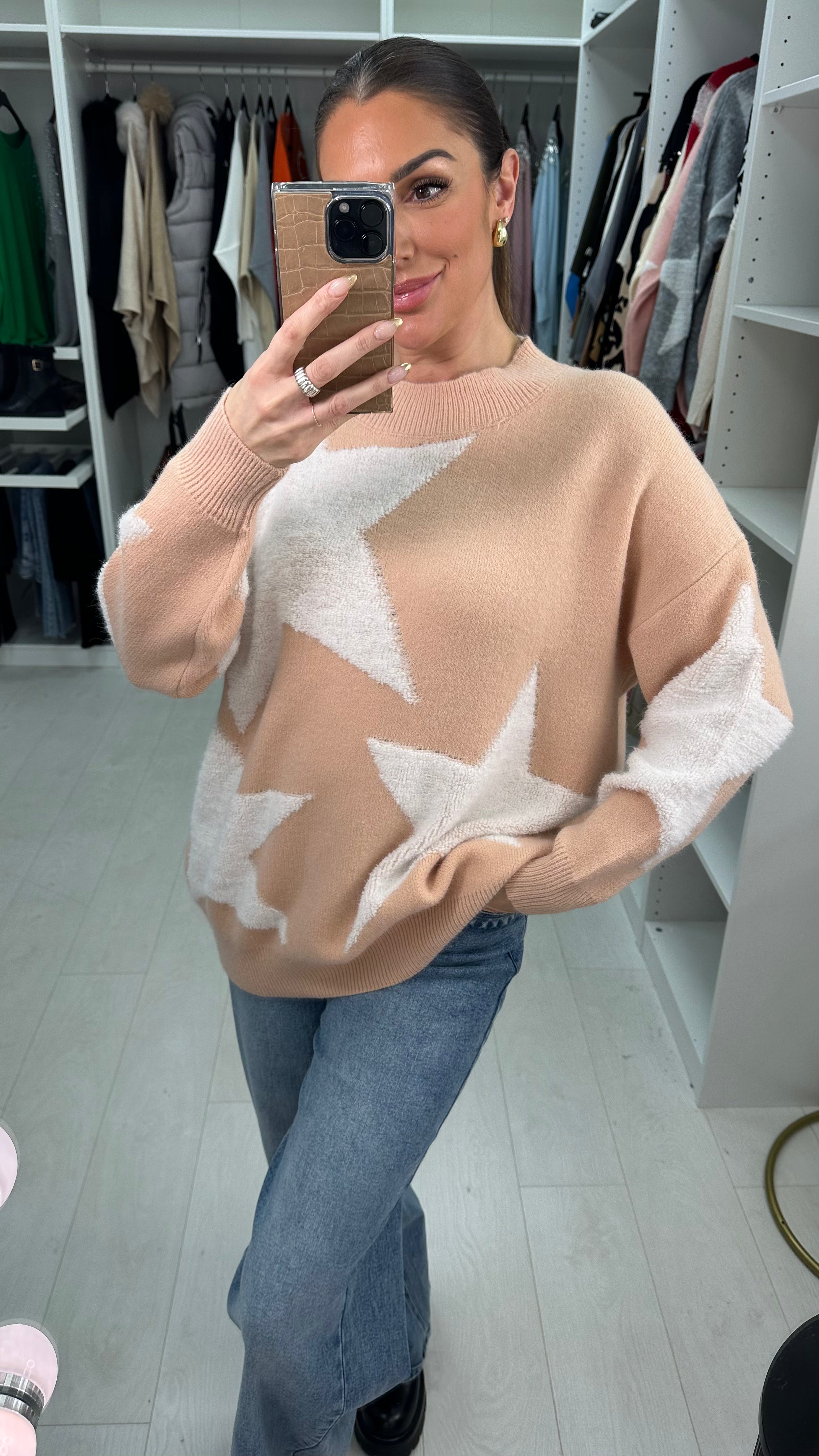 Patrina Boucle Star Pattern Loose Fit Jumper