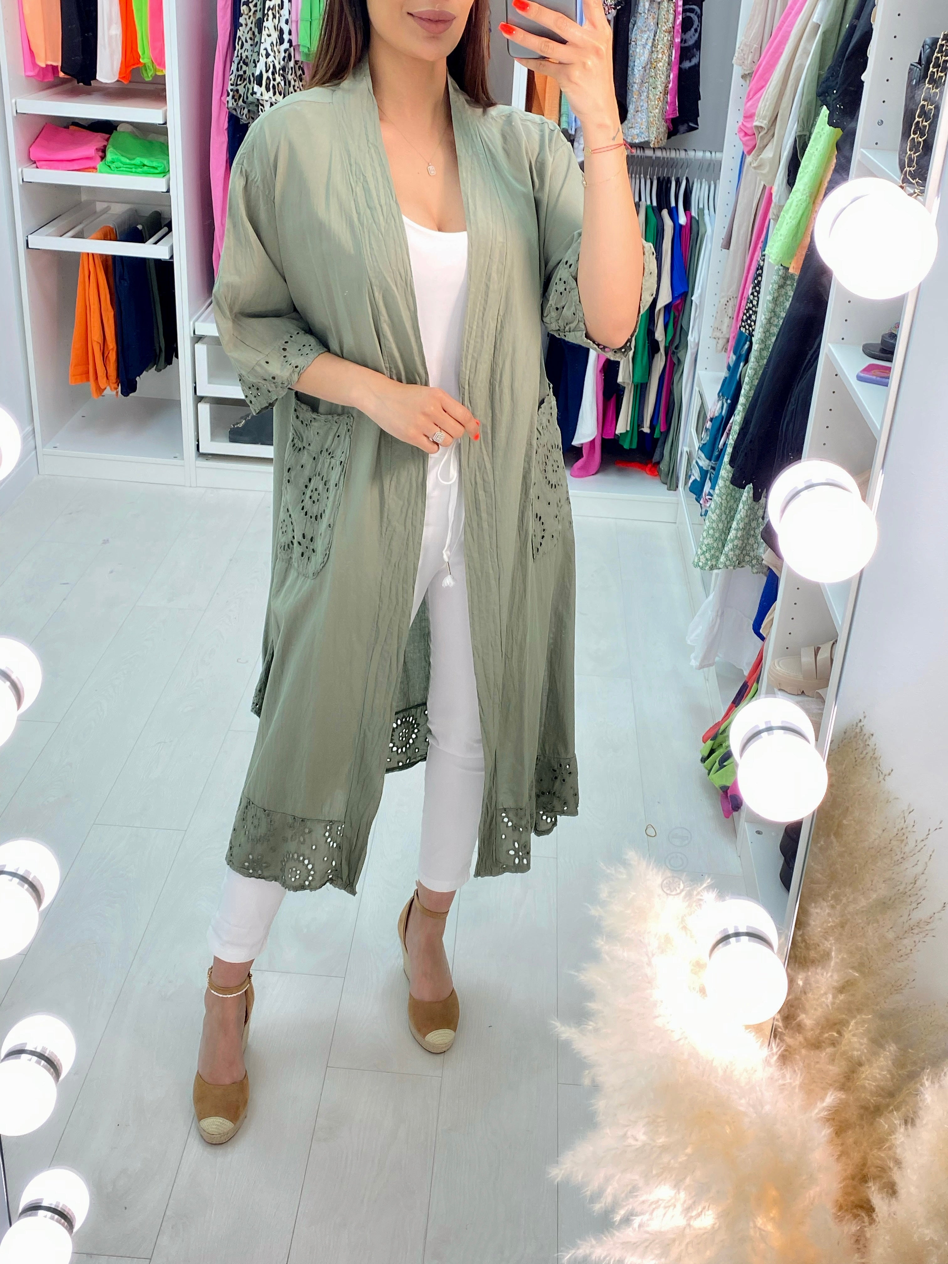 Haiti Longline Broderie Trim Kaftan Top