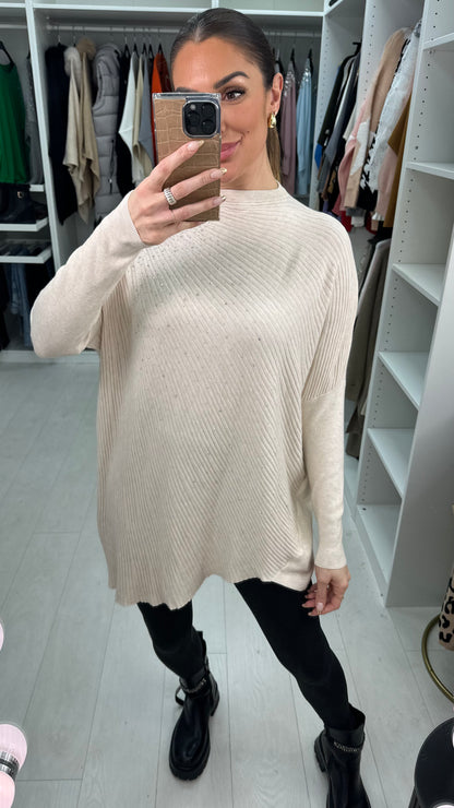 Zoelle Ribbed Asymmetric Hem Diamante Detail Jumper