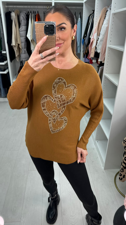 Kara Diamante Heart Detail Knit Jumper