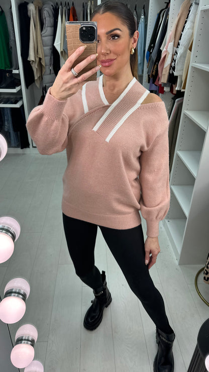 Shona V Detailed Cold Shoulder Knit Jumper