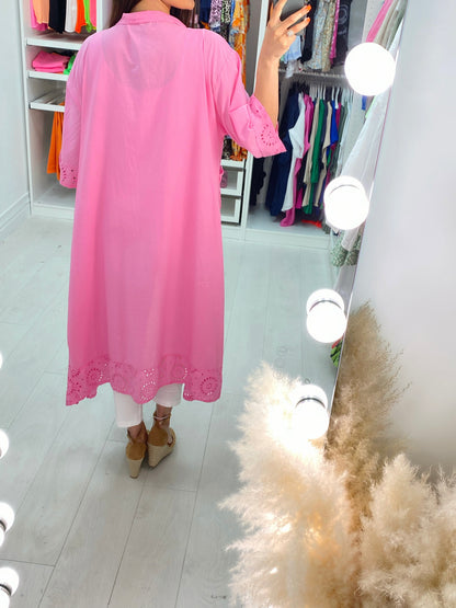 Haiti Longline Broderie Trim Kaftan Top