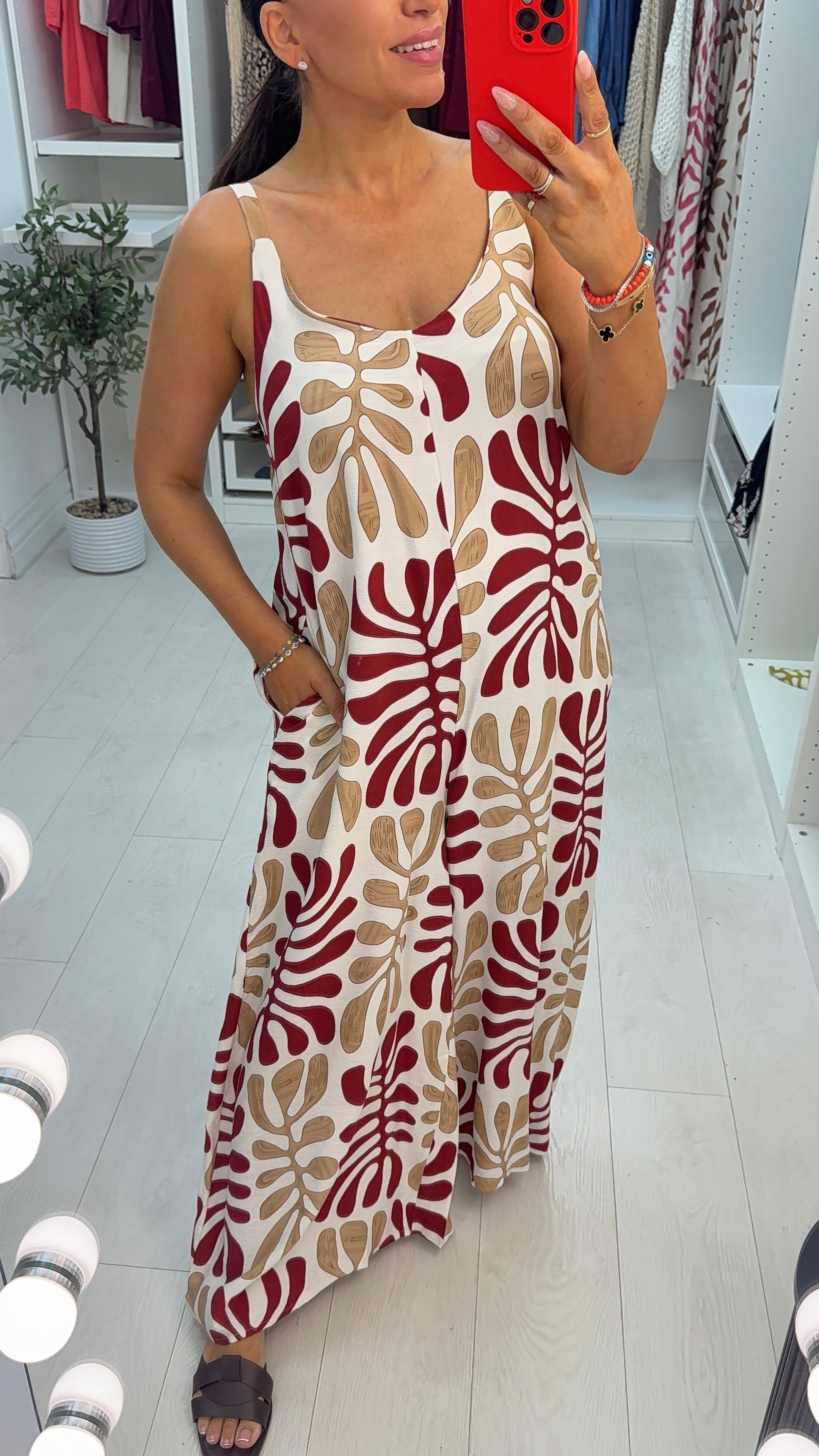 Salena Leaf Print Loose Fit Jumpsuit