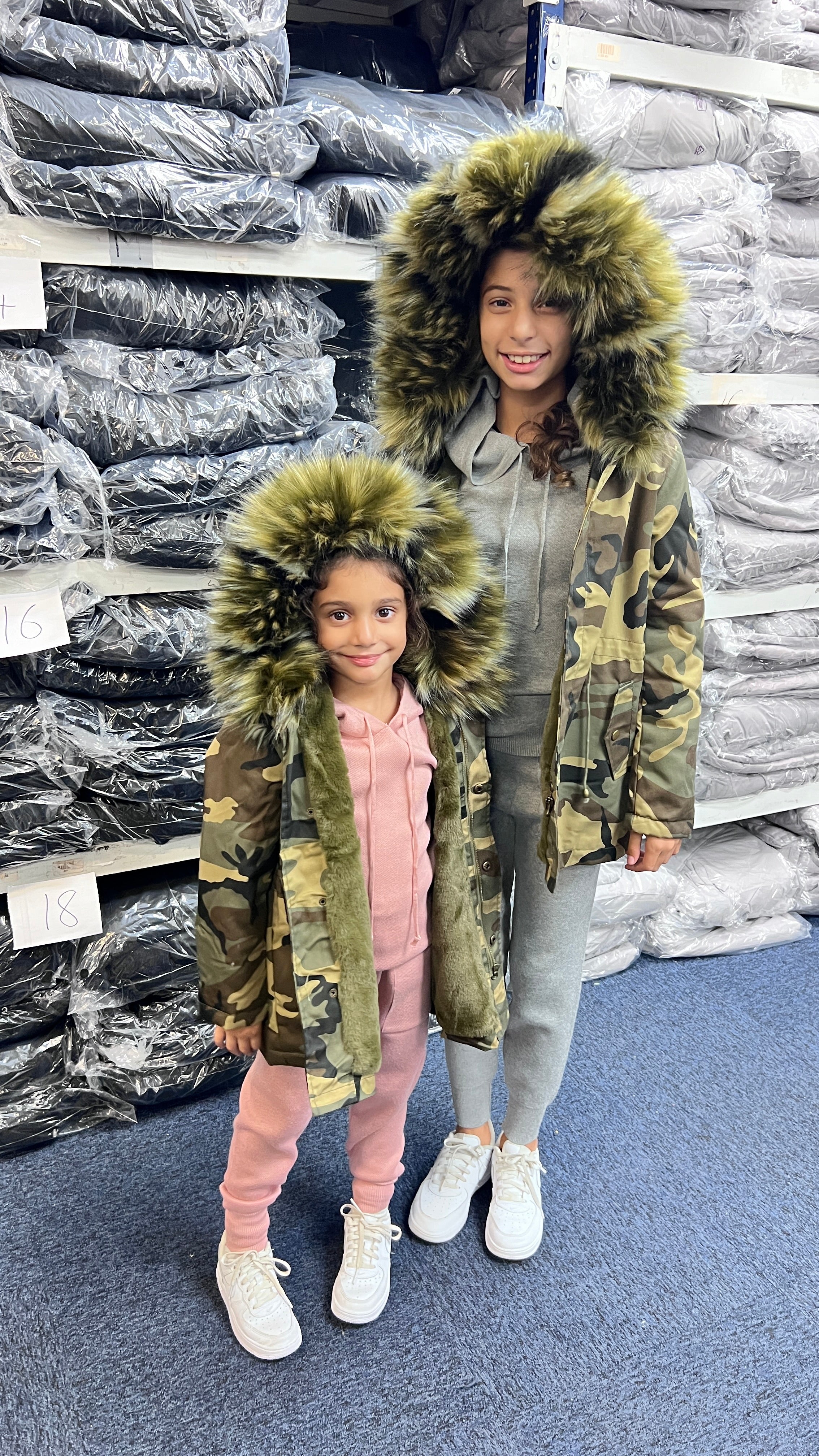 Sofia Kids Khaki Faux Fur Camouflage Coat
