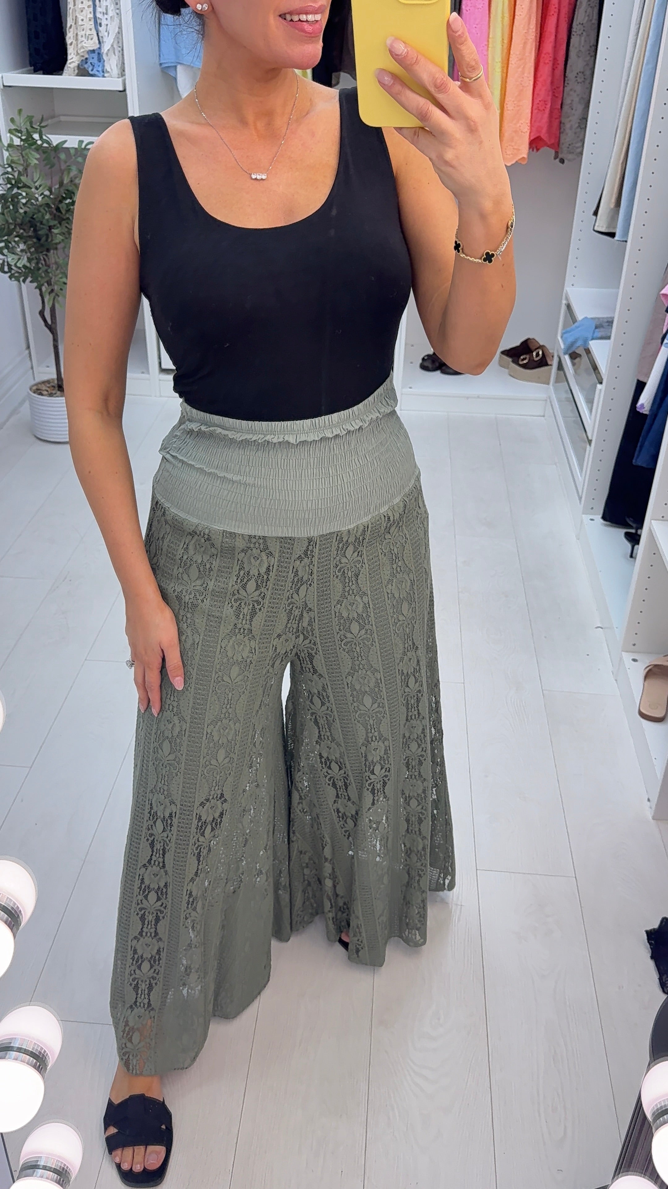 Davina Elasticated Floral Lace Detailed Wide Leg Trousers