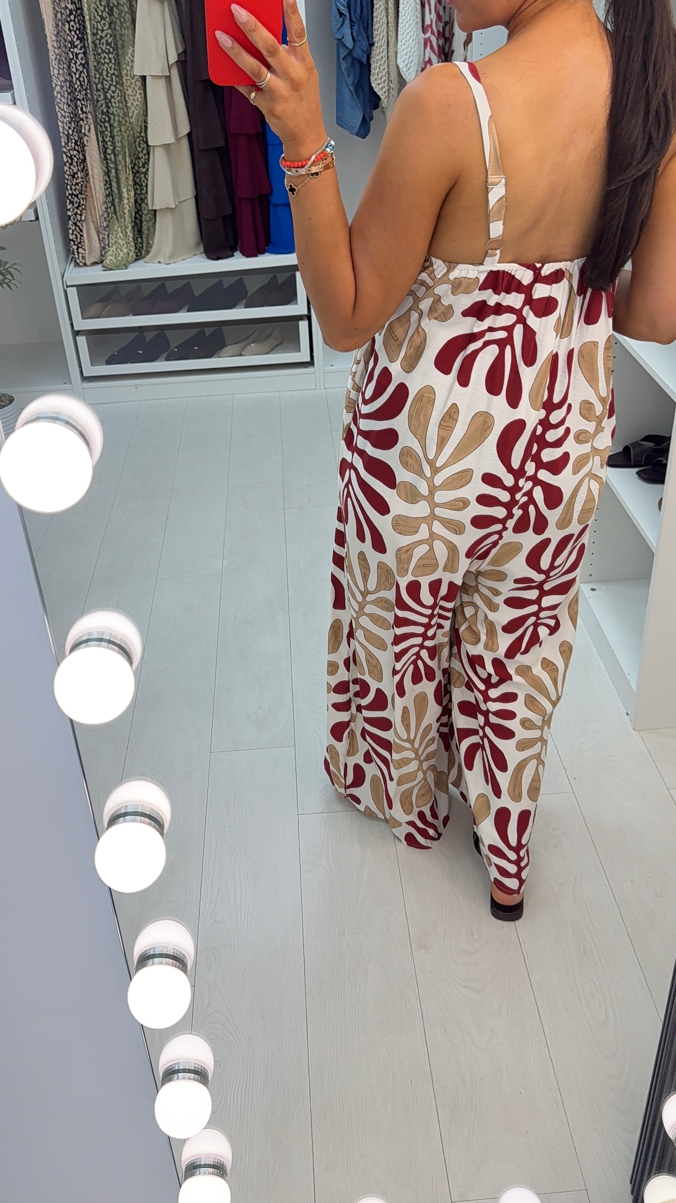 Salena Leaf Print Loose Fit Jumpsuit