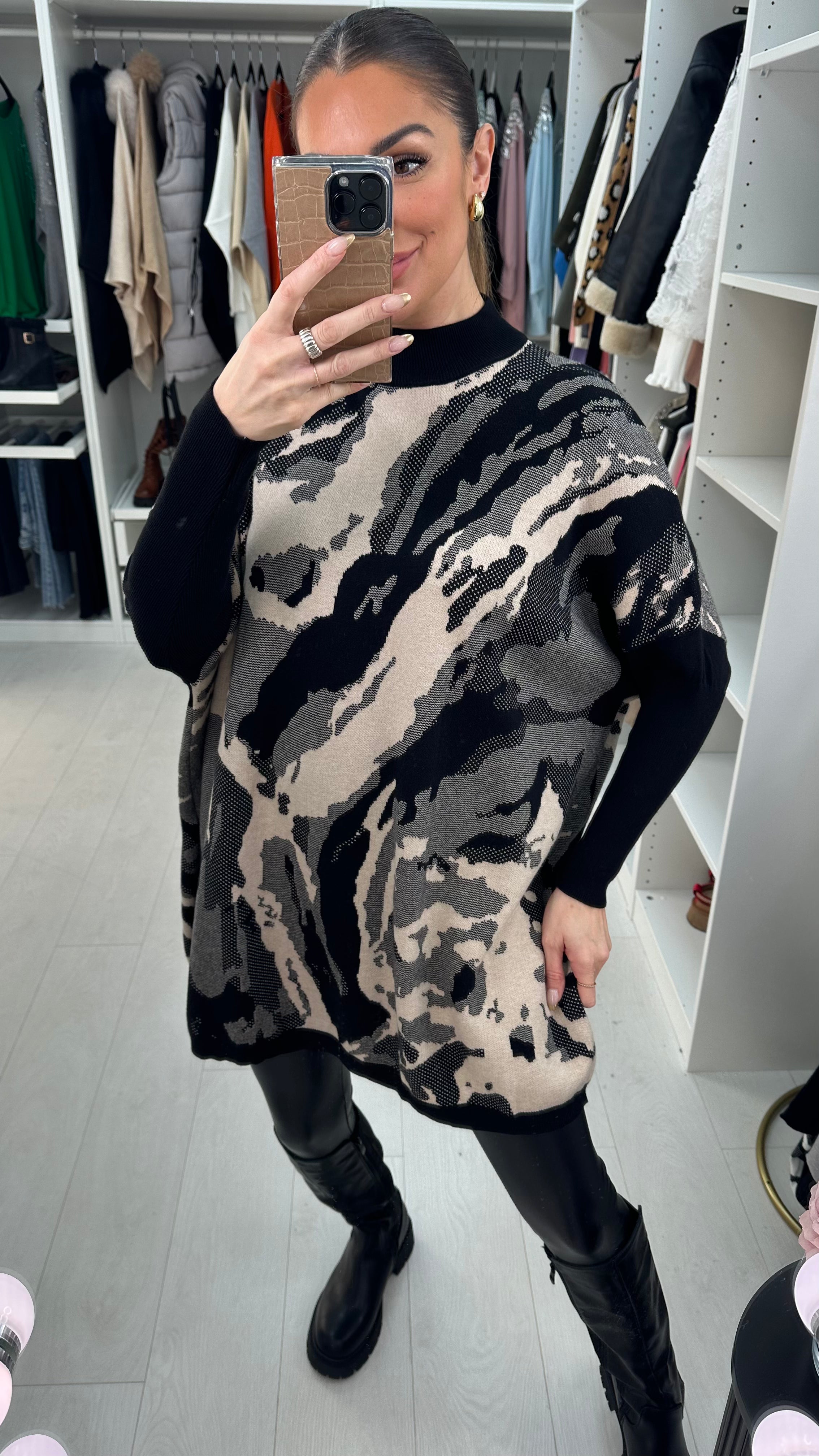 Shanna Abstract Oversized High Neck Jumper